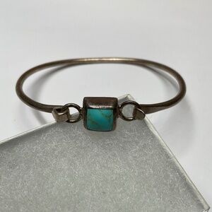Vintage Sterling Silver Mexican Hinged Bracelet with a Turquoise Stone. 2 3/8”